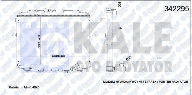 KALE 342295 Su Radyatoru Hyundai H100 H-1 Starex Porter 2.5 Td  93-00 (Al/Pl/Brz) (Manuel)